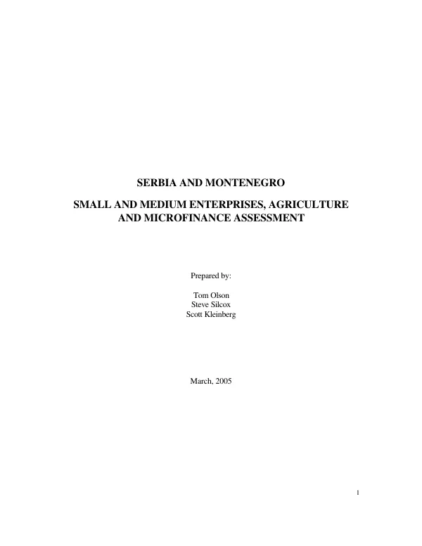 Serbia and Montenegro : small and medium enterprises, agriculture and microfinance assessment