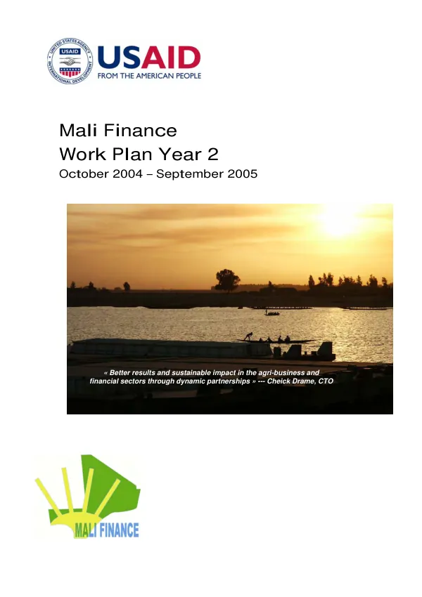 Mali finance : work plan year 2, October 2004-September 2005