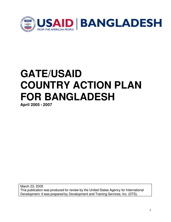 GATE/USAID country action plan for Bangladesh, April 2005-2007