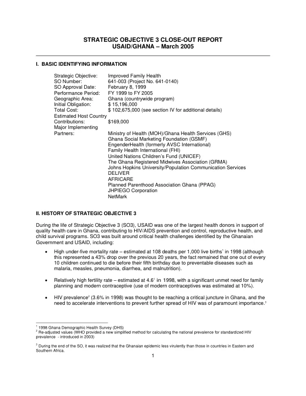 Strategic objective 3 close-out report : USAID/Ghana -- improved family health