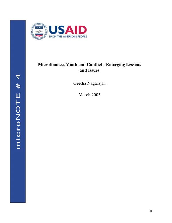 Microfinance, youth and conflict : emerging lessons and issues
