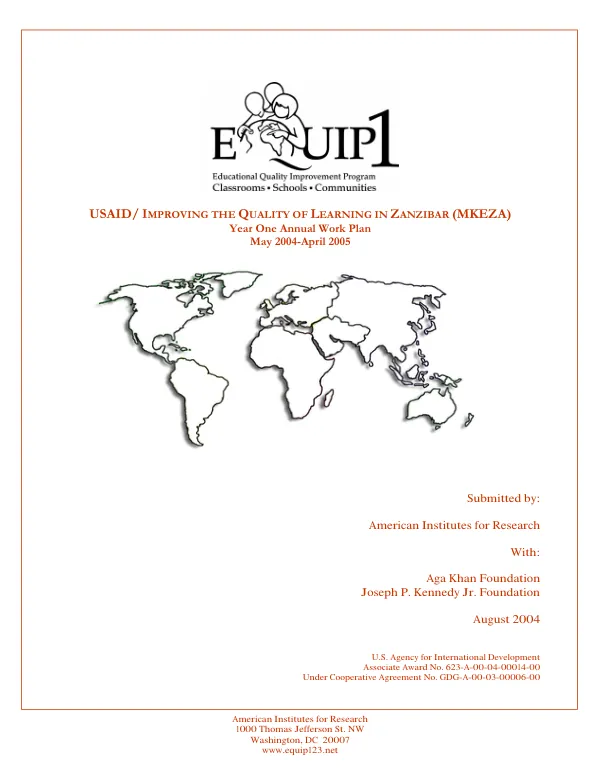 EQUIP1 (educational quality improvement program) : USAID/improving the quality of learning in Zanzibar (MKEZA) : year two annual work plan, May 2005-April 2006
