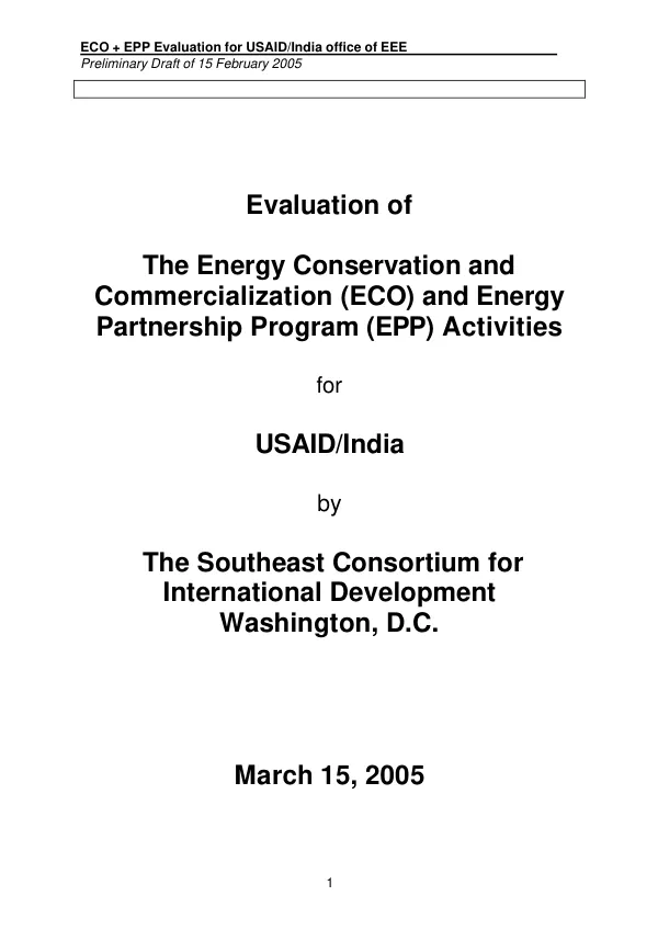 Evaluation of the energy conservation and commercialization (ECO) and energy partnership program (EPP) activities
