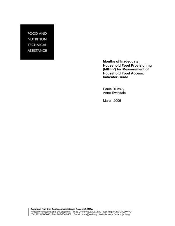 Months of inadequate household food provisioning (MIHFP) for measurement of household food access : indicator guide