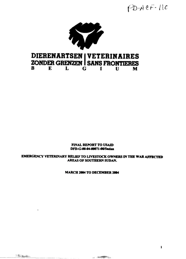 Final report to USAID, DFD-G-00-04-00071-00 : emergency veterinary relief to livestock owners in the war affected areas of Southern Sudan -- March 2004 to December 2004