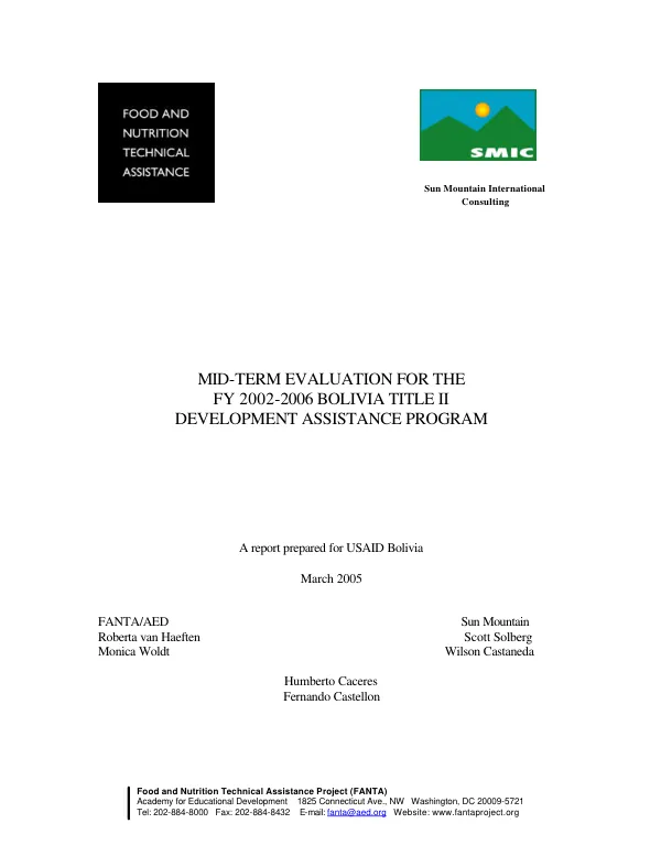 Mid-term evaluation for the FY 2002-2006 Bolivia Title II development assistance program
