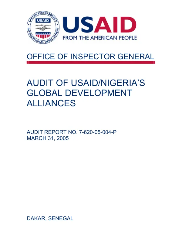 Audit of USAID/Nigeria"s global development alliances