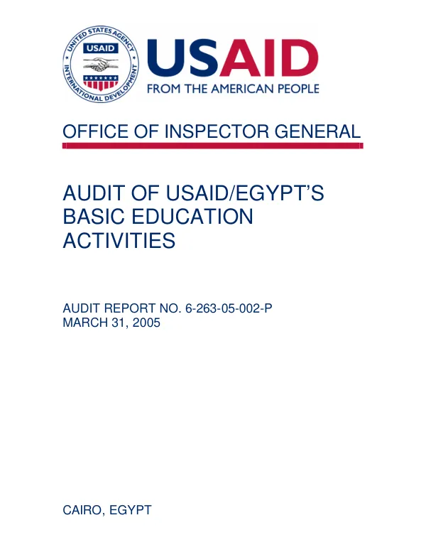 Audit of USAID/Egypt"s basic education activities