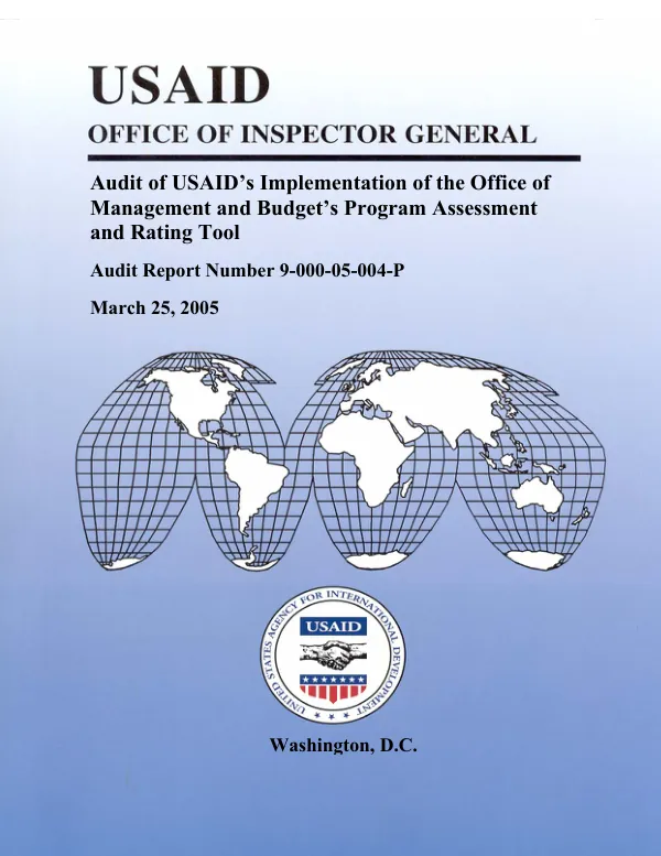 Audit of USAID"s implementation of the Office of Management and Budget"s program assessment and rating tool