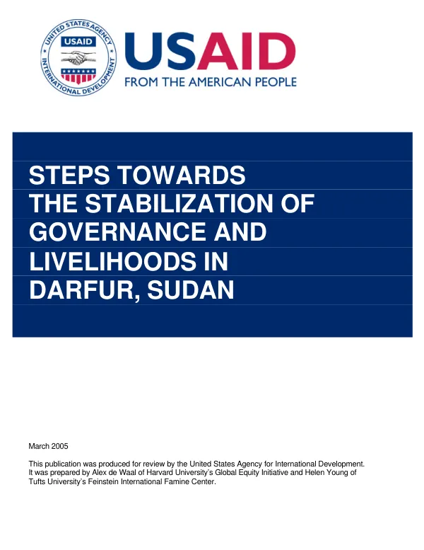 Steps towards the stabilization of governance and livelihoods in Darfur, Sudan