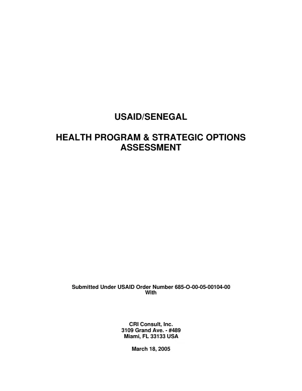 USAID/Senegal : health program & strategic options assessment