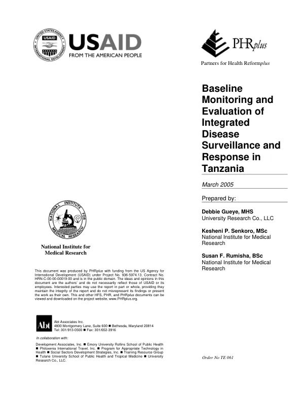 Baseline monitoring and evaluation of integrated disease surveillance and response in Tanzania