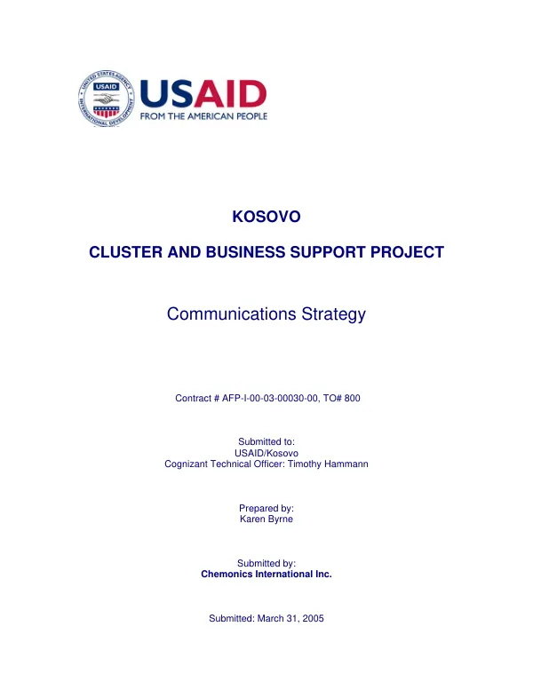 Kosovo cluster and business support project : communications strategy
