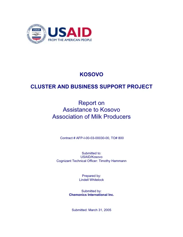 Kosovo cluster and business support project : report on assistance to Kosovo Association of Milk Producers
