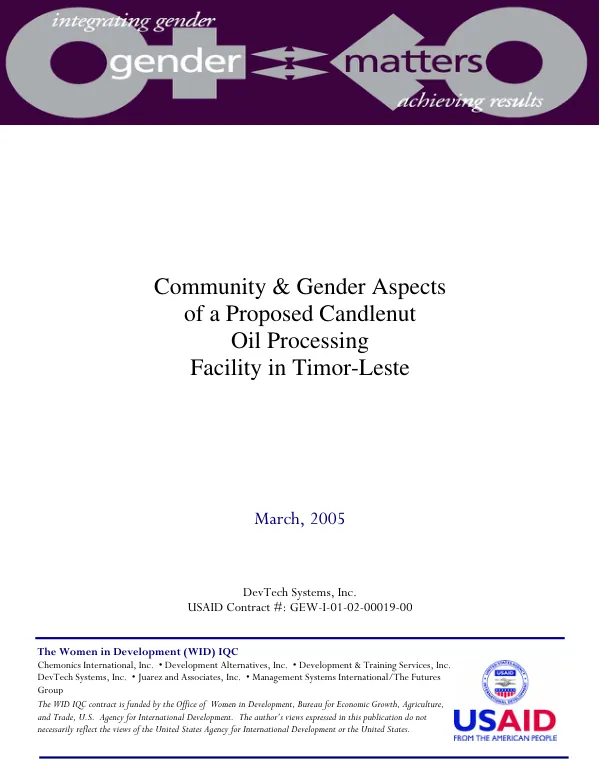 Community & gender aspects of a proposed candlenut oil processing facility in Timor-Leste