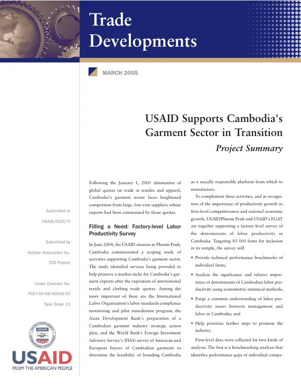 USAID supports Cambodia"s garment sector in transition : project summary