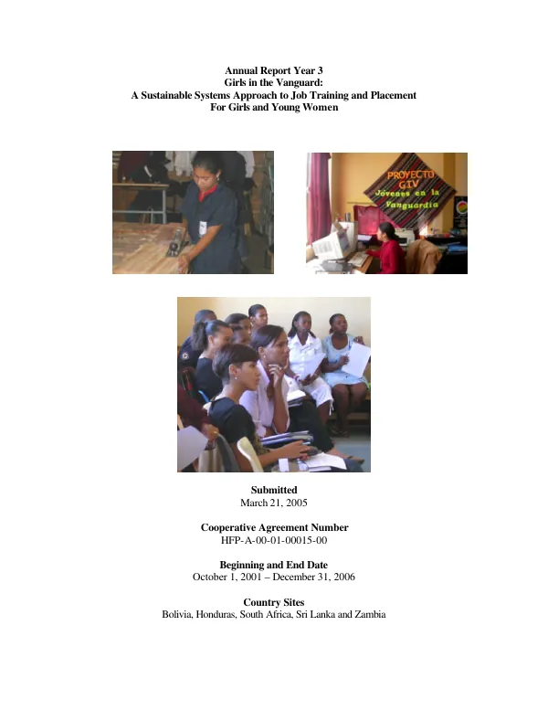 Annual report year 3 : girls in the vanguard (GIV) -- a sustainable systems approach to job training and placement for girls and young women