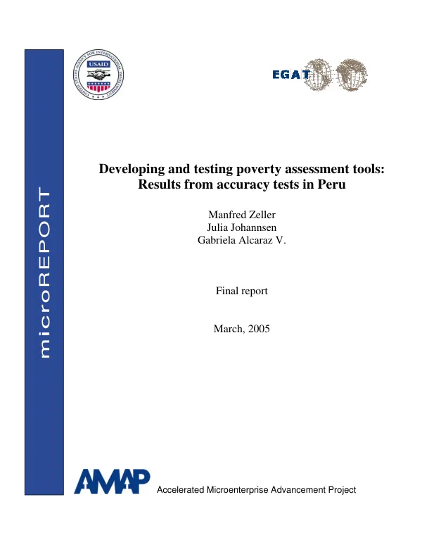 Developing and testing poverty assessment tools : results from accuracy test in Peru