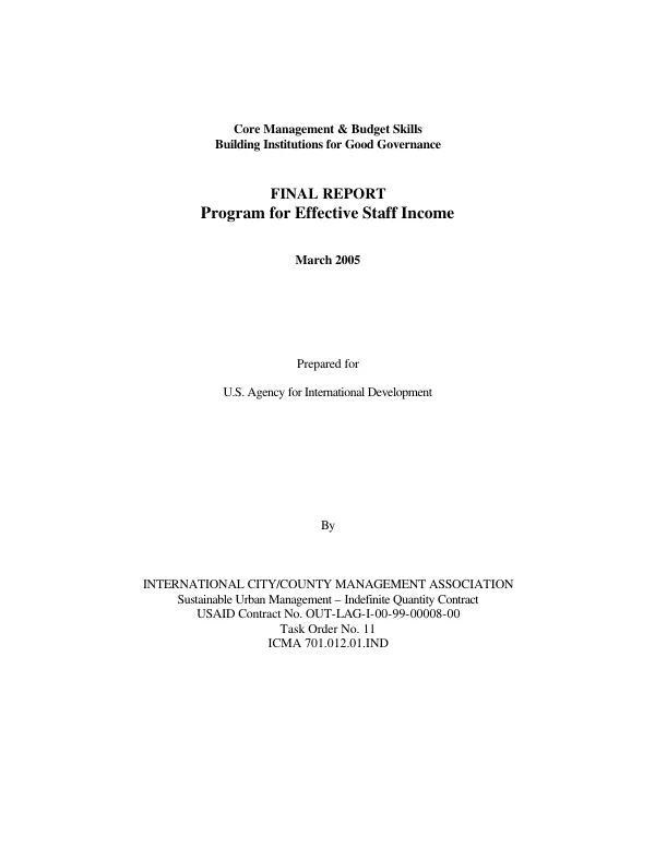 Core management & budget skills, building institutions for good governance : final report -- program for effective staff income