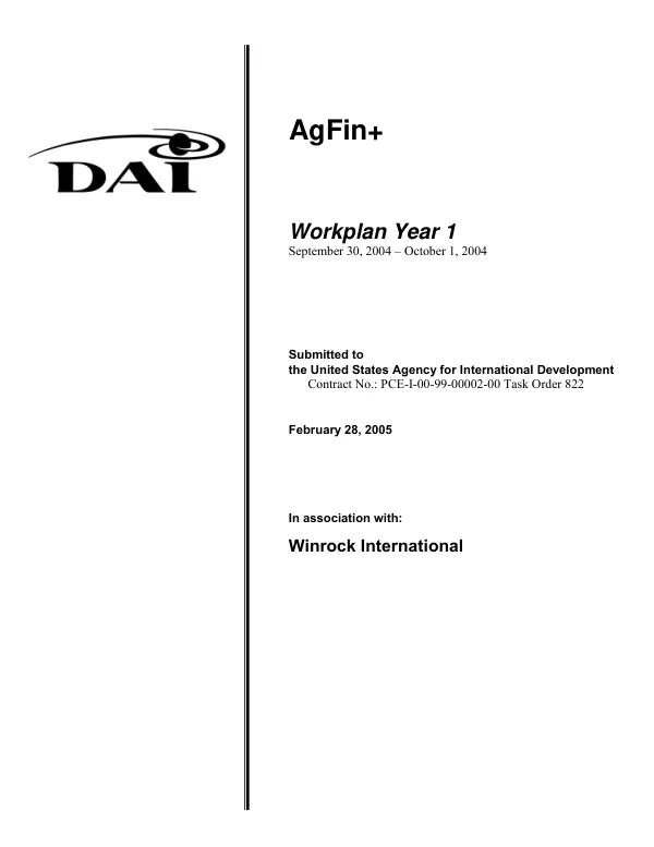 AgFin+ workplan year 1, September 30, 2004-October 1, 2004 [i.e. 2007]