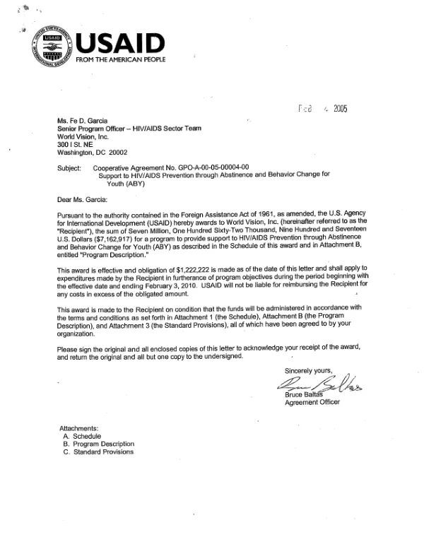 Cooperative agreement no. GPO-A-00-05-00004-00, support to HIV/AIDS prevention through abstinence and behavior change for youth (ABY)