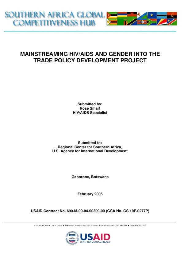 Mainstreaming HIV/AIDS and gender into the trade policy development project