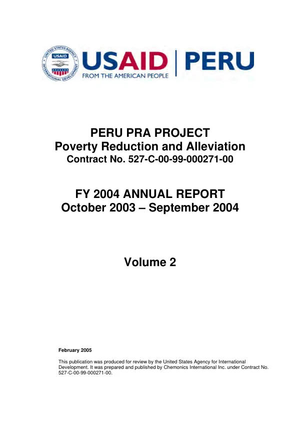 Peru PRA project, poverty reduction and alleviation : contract no. 527-C-00-99-000271-00 [i.e. 520-C-00-99-00271-00] -- FY 2004 annual report, October 2003-September 2004 : volume 2