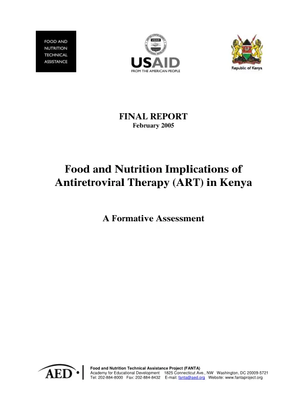 Food and nutrition implications of antiretroviral therapy (ART) in Kenya : a formative assessment -- final report