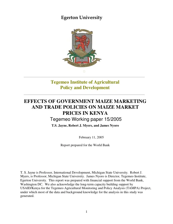 Effects of government maize marketing and trade policies on maize market prices in Kenya