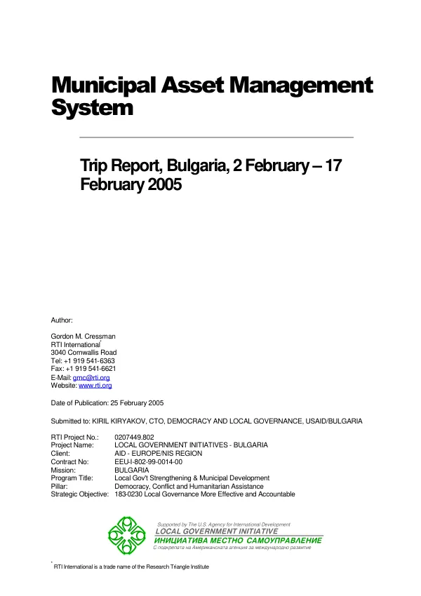Municipal asset management system : trip report, Bulgaria, 2 February-17 February 2005