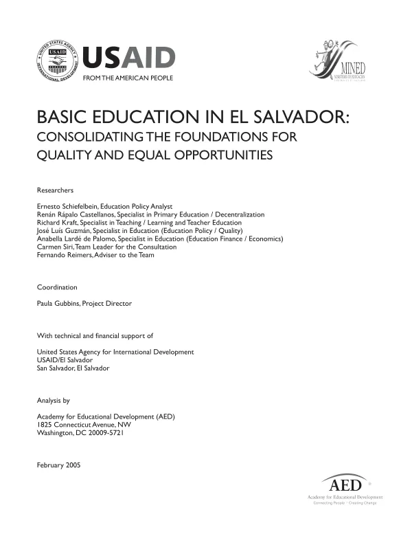 Basic education in El Salvador : consolidating the foundation for quality and equal opportunities