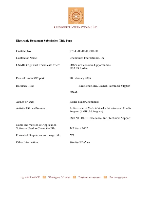 Excellence, Inc. launch technical support : final report
