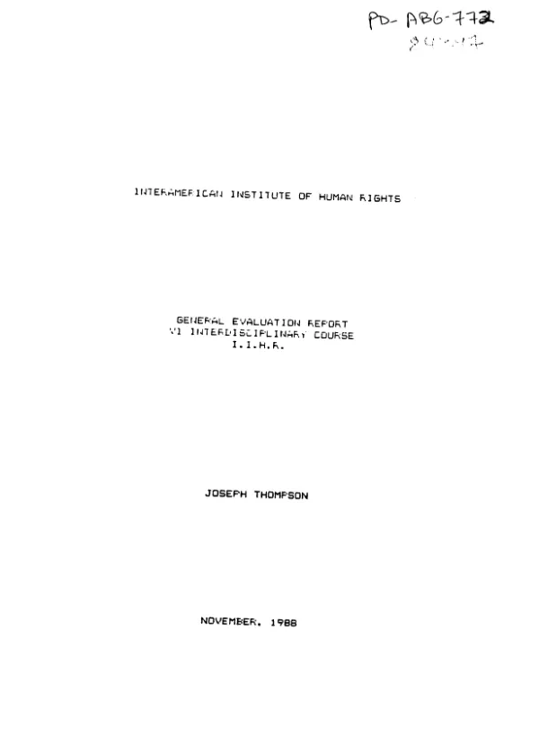 General evaluation report : VI interdisciplinary course, InterAmerican Institute of Human Rights