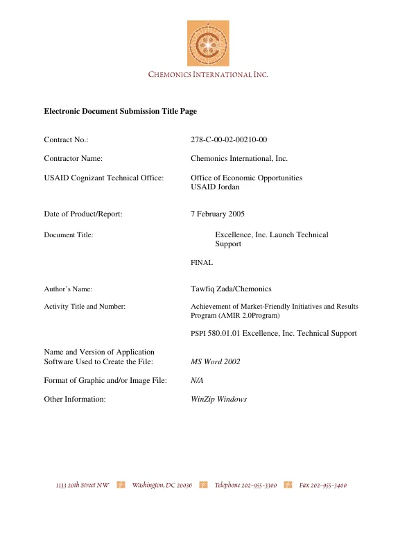 Excellence, Inc. launch technical support : final