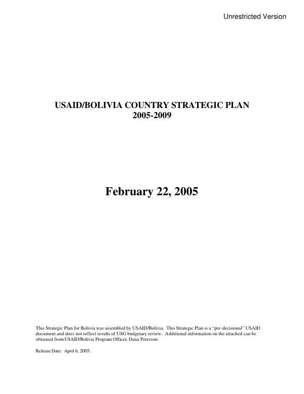 USAID/Bolivia country strategic plan, 2005-2009