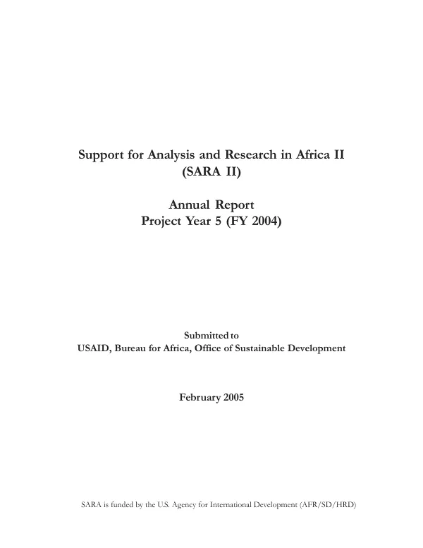 Support for analysis and research in Africa II (SARA II) : annual report, project year 5 (FY 2004)