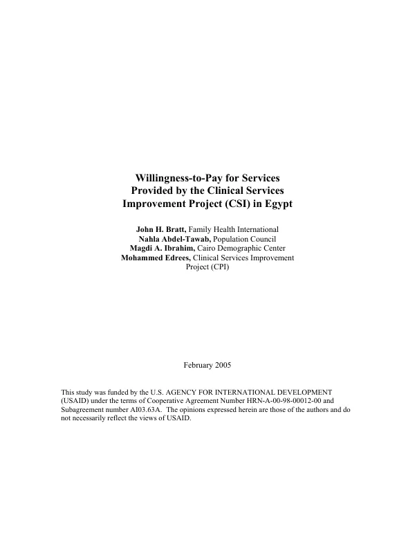 Willingness-to-pay for services provided by the clinical services improvement project (CSI) in Egypt