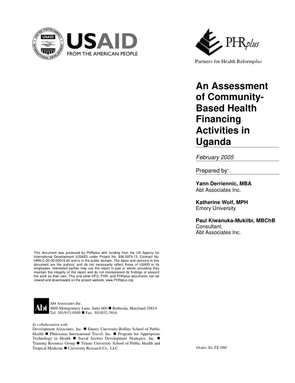 Assessment of community-based health financing activities in Uganda