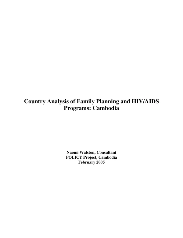 Country analysis of family planning and HIV/AIDS programs : Cambodia