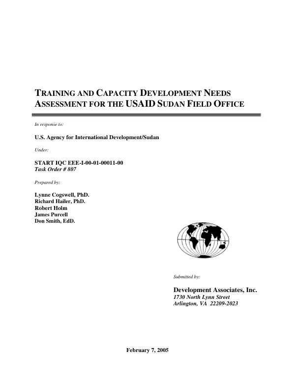 Training and capacity development needs assessment for the USAID Sudan Field Office