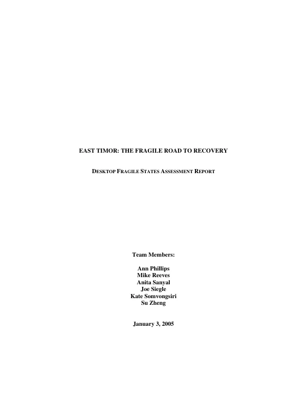 East Timor : the fragile road to recovery : desktop fragile states assessment report