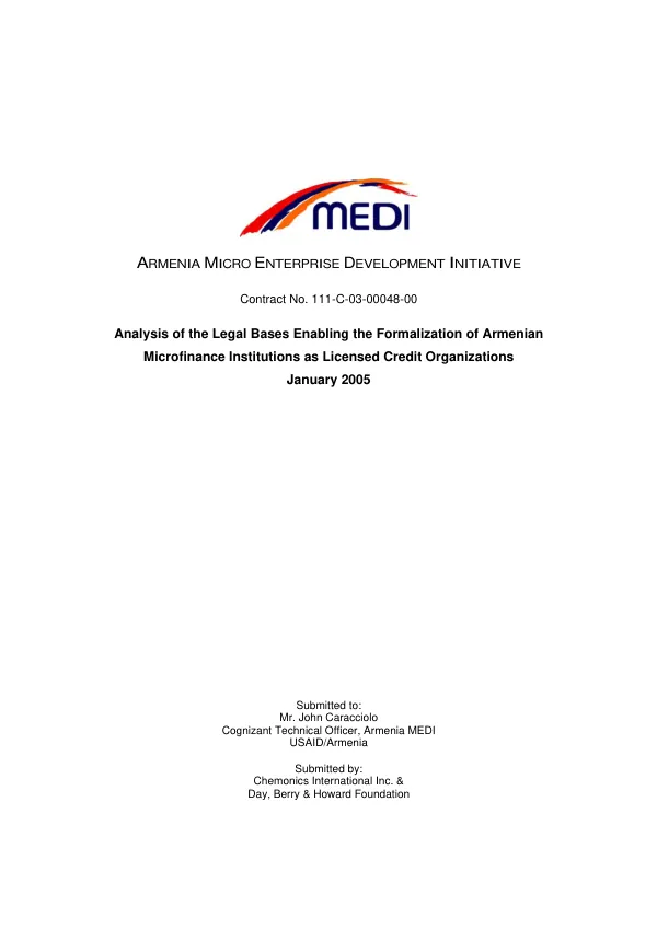 Analysis of the legal bases enabling the formalization of Armenian mirofinance institutions as licensed credit organizatioons