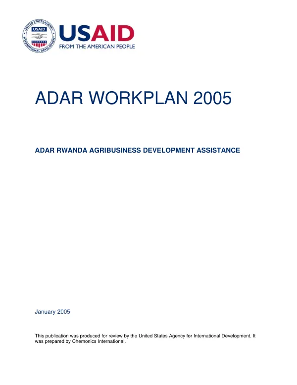 ADAR workplan 2005 : ADAR Rwanda agribusiness development assistance