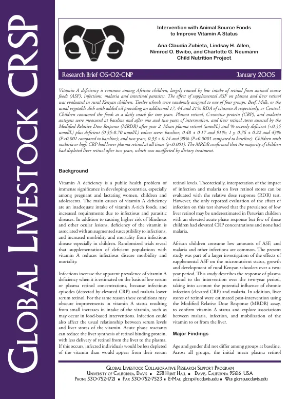 Intervention with animal source foods to improve Vitamin A status