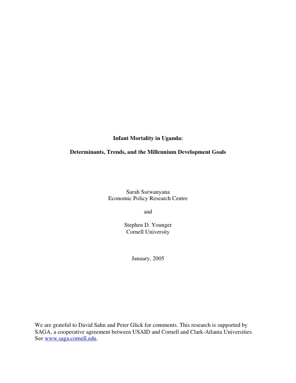 Infant mortality in Uganda : determinants, trends and the millennium development goals