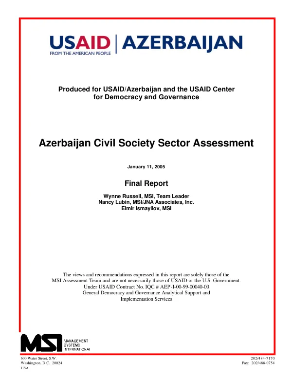 Azerbaijan civil society sector assessment : final report