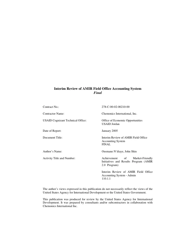 Interim review of AMIR field office accounting system : final