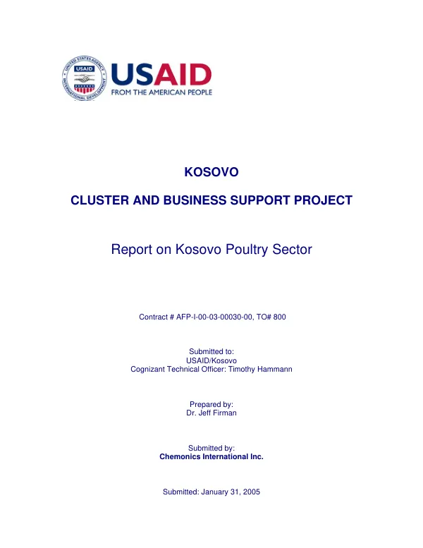 Kosovo cluster and business support project : report on Kosovo poultry sector