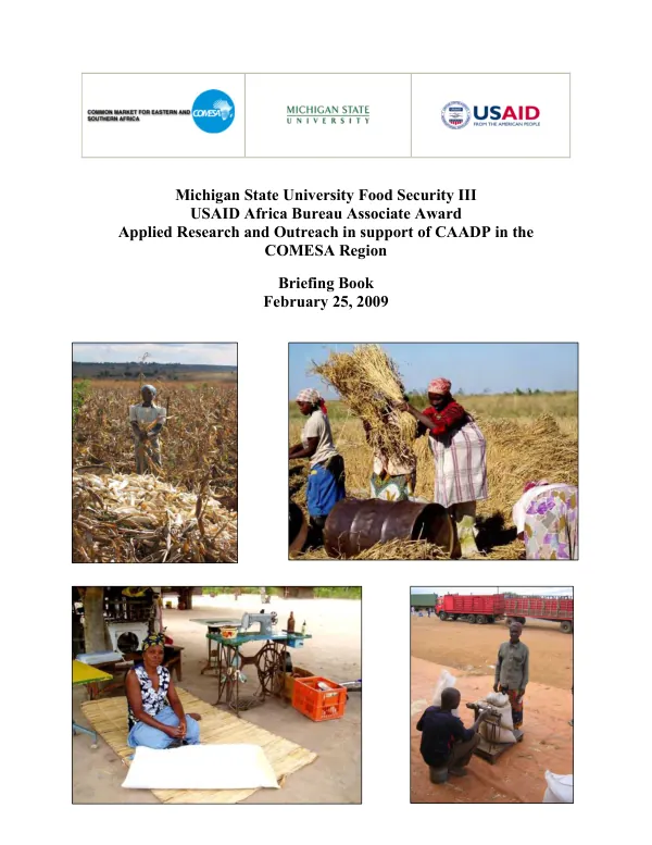 Michigan State Univerity food security III : USAID Africa Bureau associate award -- applied research and outreach in support of CAADP in the COMESA region : briefing book