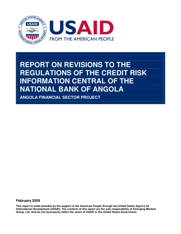 Report on revisions to the regulations of the credit risk information central of the National Bank of Angola
